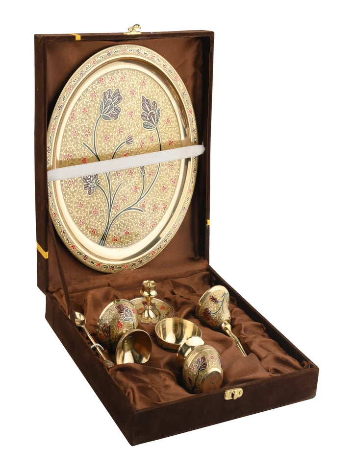 Brass Pooja Set 7 Pcs | Traditional Puja Thali for Rituals
