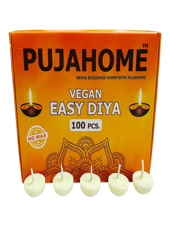 Ghee Diya Wicks (100 Pieces - White) 30min Burning Time, Wax Free Vegan Easy Diya