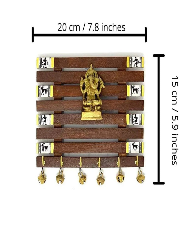 Handmade Sheesham Wood Key Holder | Unique Wall Decor with Warli Art