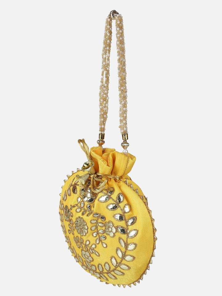 Yellow Embroidered Potli Purses - AWEMPOT0458 - Yellow