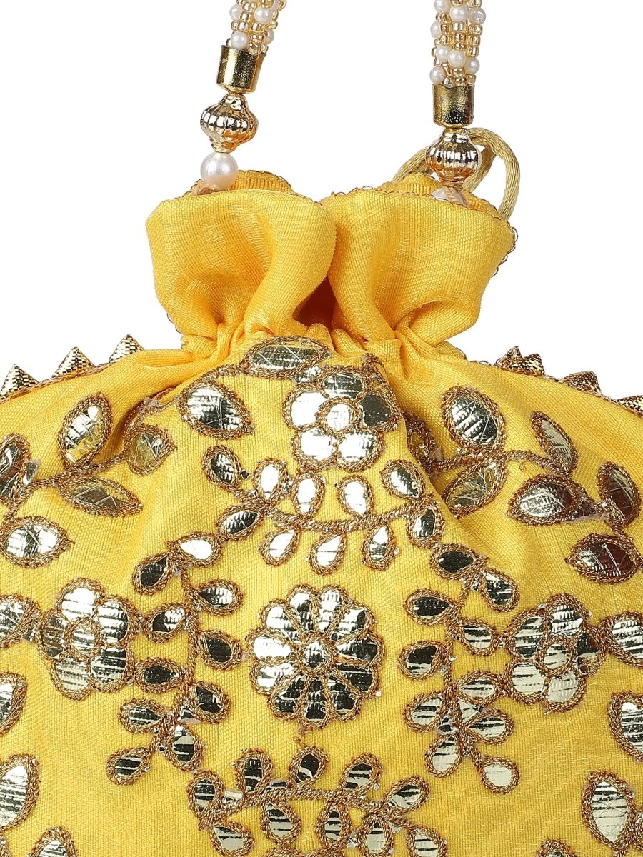 Yellow Embroidered Potli Purses - AWEMPOT0458 - Yellow