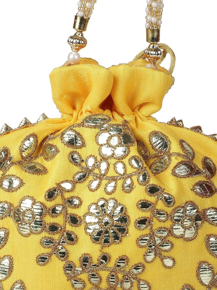 Yellow Embroidered Potli Purses - AWEMPOT0458 - Yellow