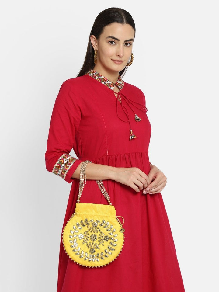 Yellow Embroidered Potli Purses - AWEMPOT0458 - Yellow