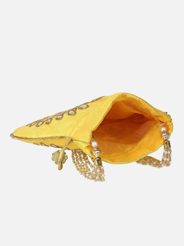 Yellow Embroidered Potli Purses - AWEMPOT0458 - Yellow