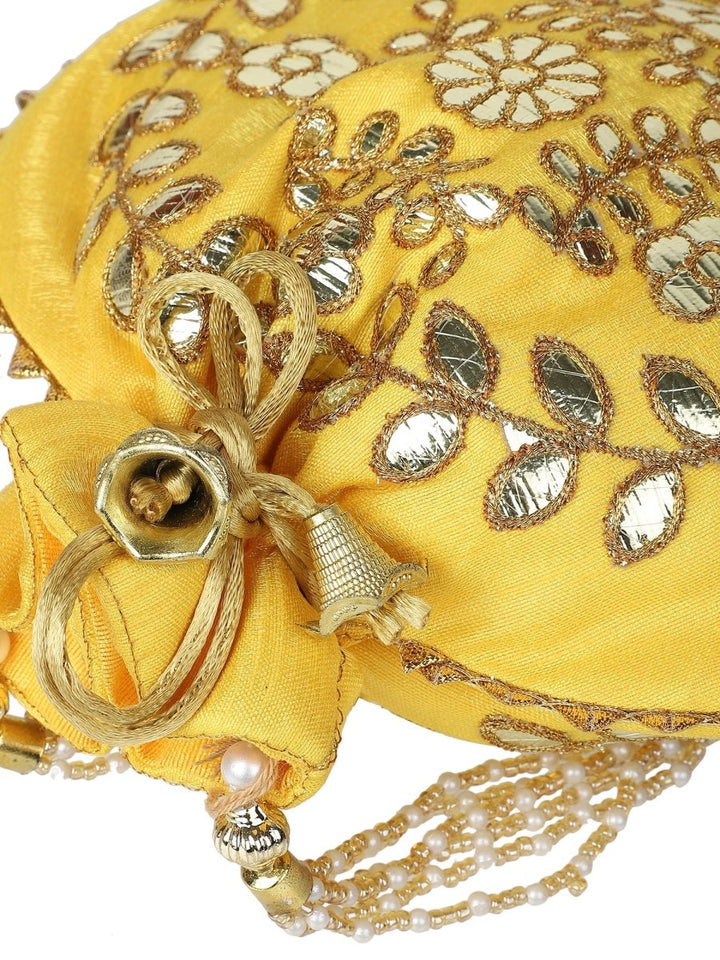Yellow Embroidered Potli Purses - AWEMPOT0458 - Yellow