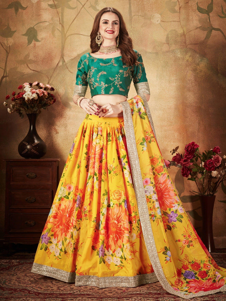 Yellow Lehenga Choli | Customizable Fit & Floral Print