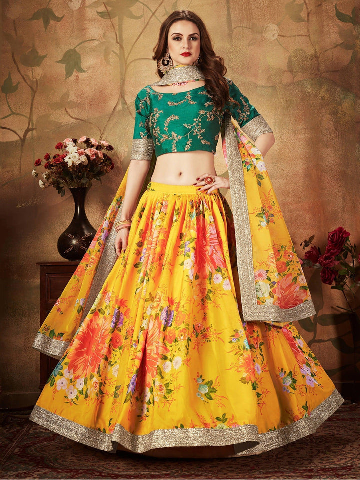 Yellow Lehenga Choli | Customizable Fit & Floral Print