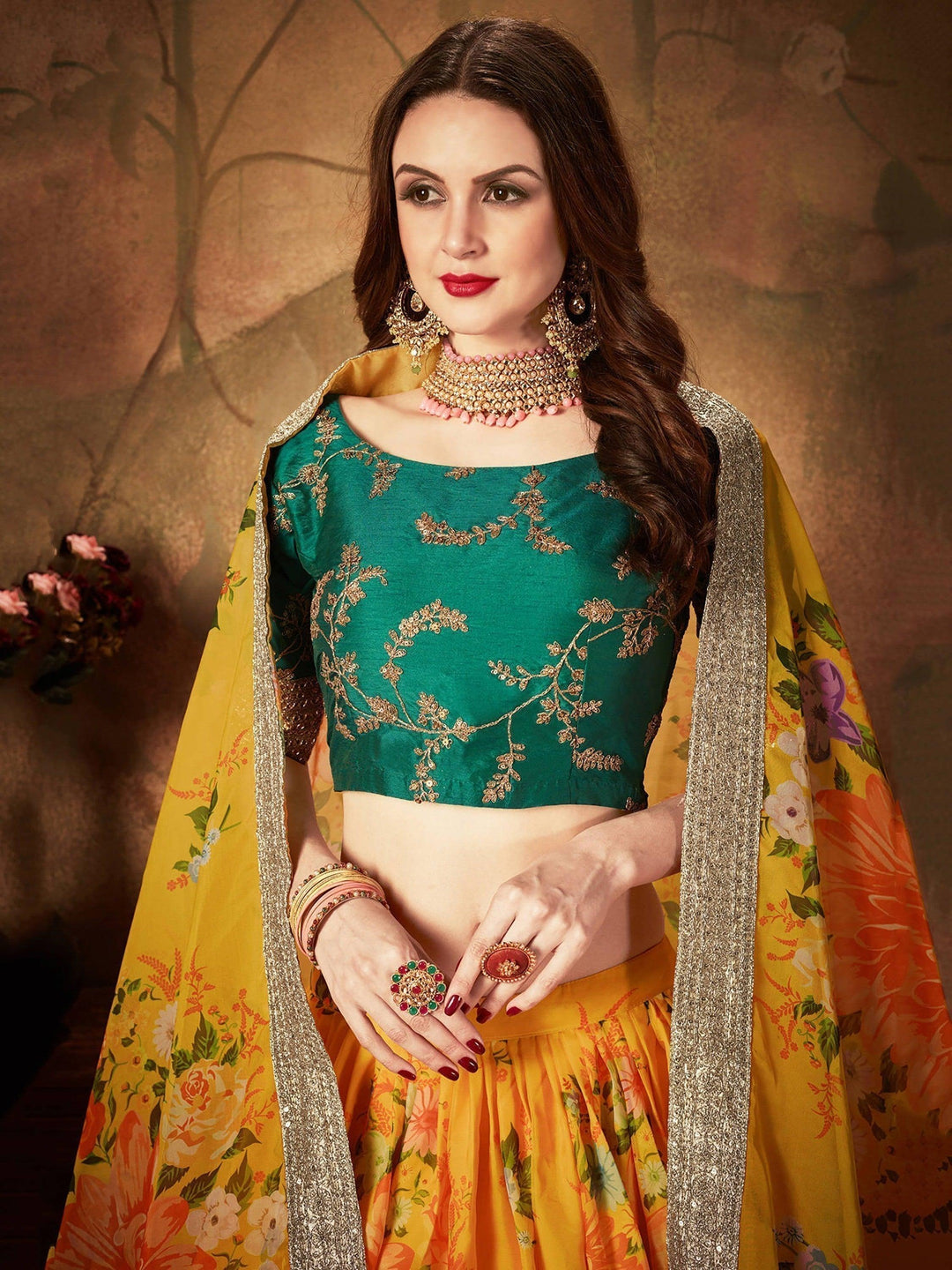 Yellow Lehenga Choli | Customizable Fit & Floral Print