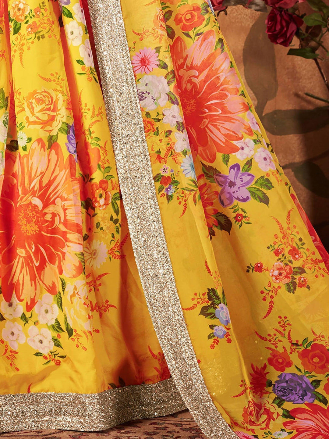 Yellow Lehenga Choli | Customizable Fit & Floral Print