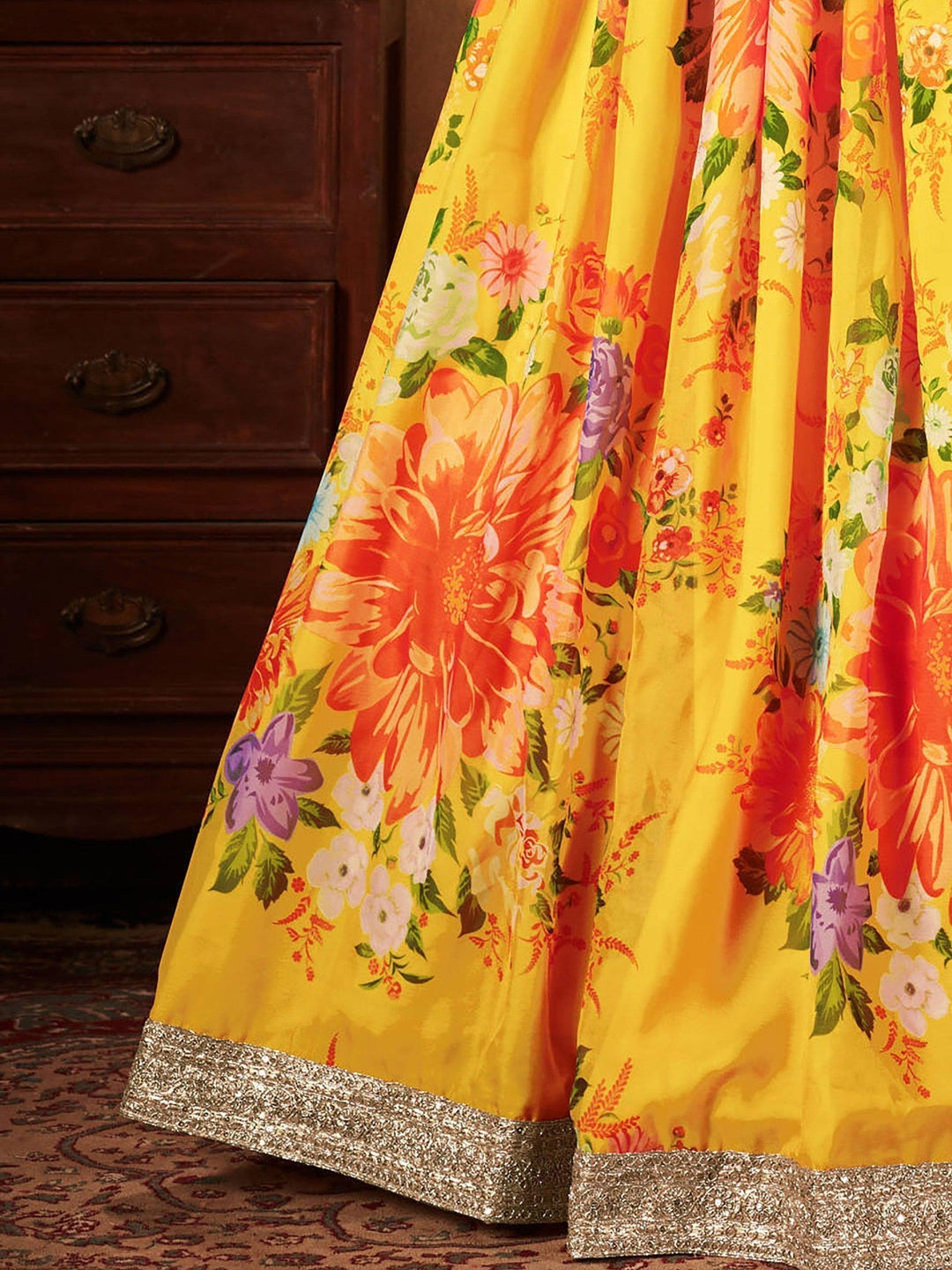 Yellow Lehenga Choli | Customizable Fit & Floral Print