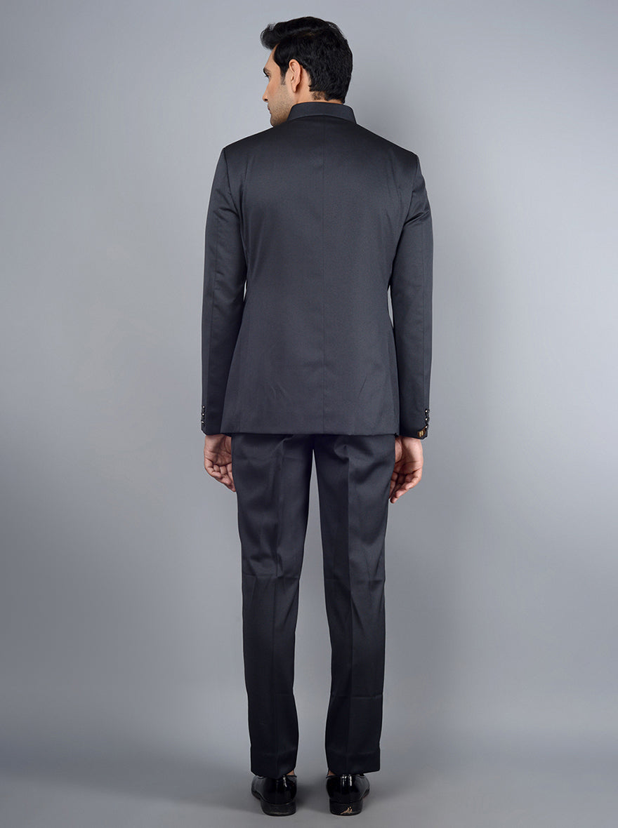 Self-textured grey jodhpuri suit for a stylish and classic look.