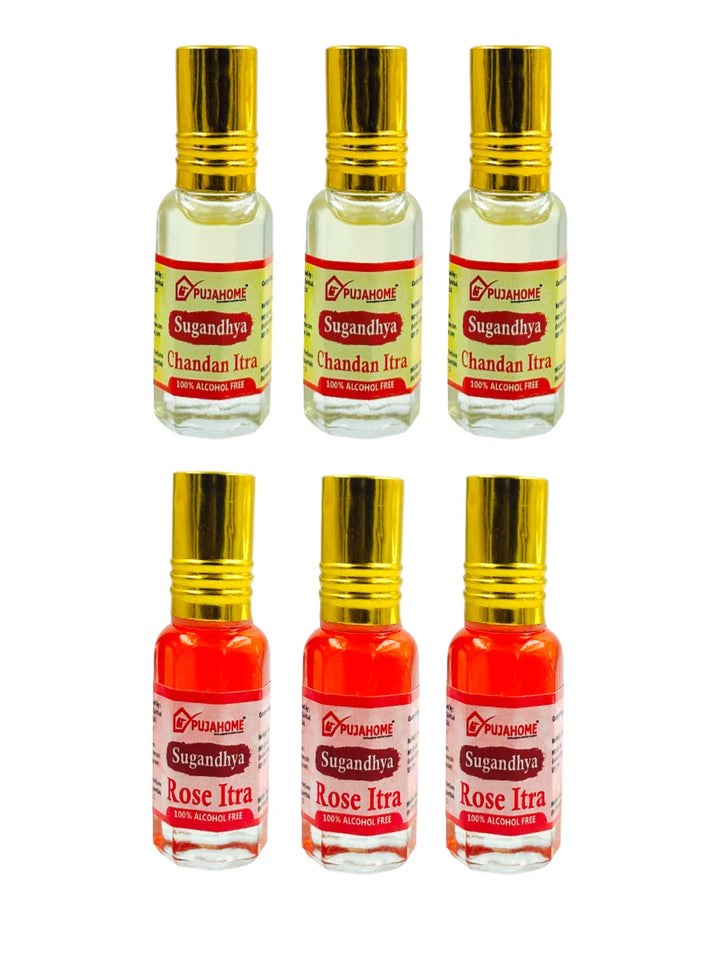 Sugandhya Rose and Chandan Itra Combo For Puja 5ML (Pack of 6)