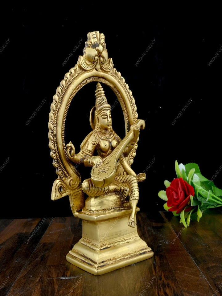 Brass Saraswati Statue | Handmade Hindu God Murtis | Perfect Gift Idea