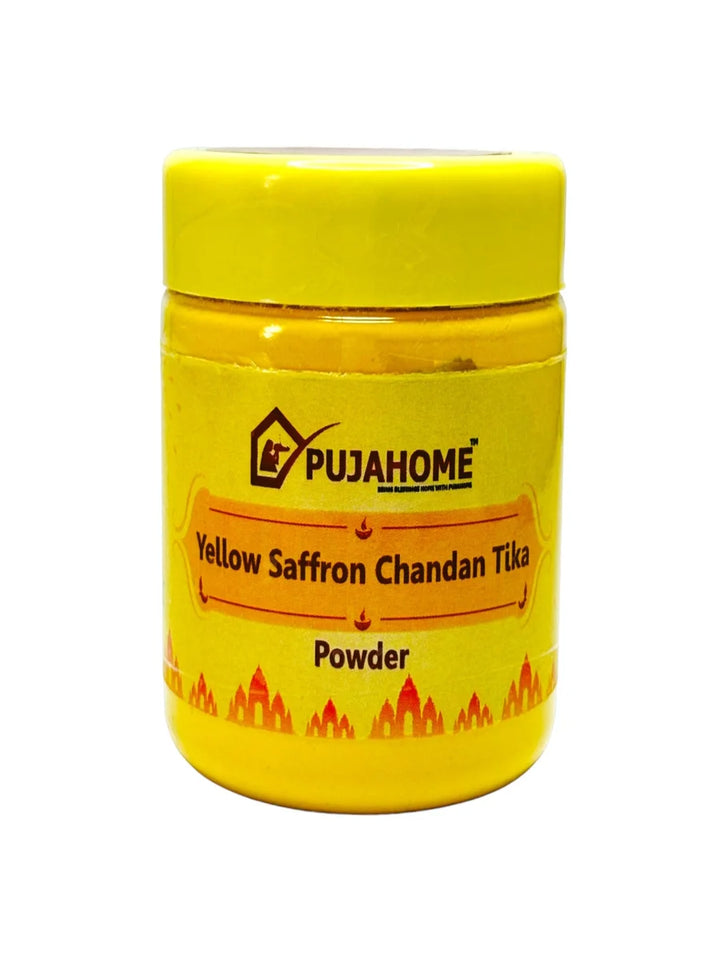 Premium Yellow Saffron Chandan Tika Powder 50 Gram Box