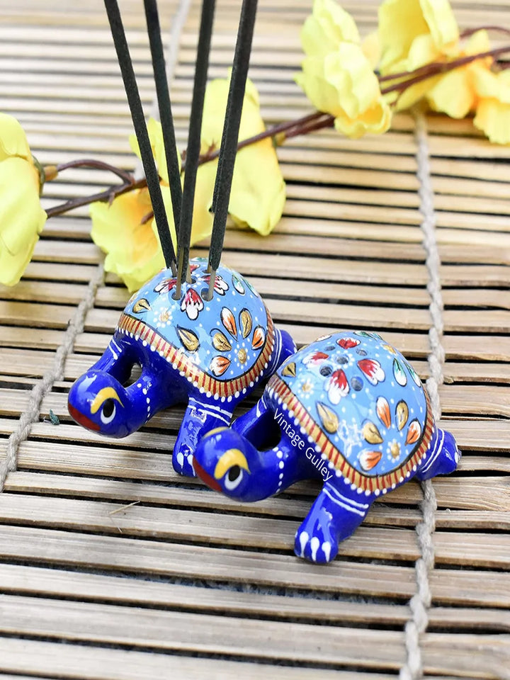 Handcrafted Metal Tortoise Agarbatti Stand | Set of 2 | Religious Decor