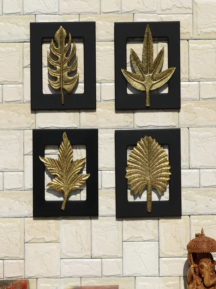 Brass Plated Leaf Wall Decor | Elegant Home Accent with Wooden Frame