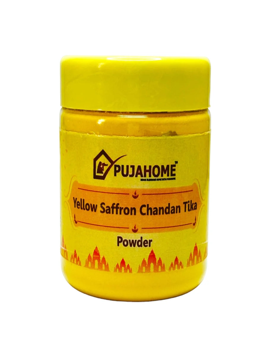 Premium Yellow Saffron Chandan Tika Powder 50 Gram Box