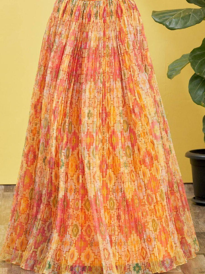 An Orange Organza Lehenga Choli with Mirror Work | Perfect for Haldi & Engagements