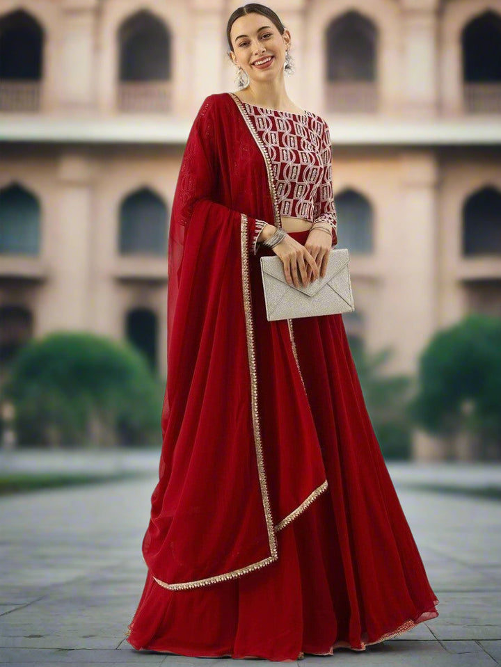 Timeless Red Georgette Lehenga Choli | Customizable with Sequin Work & Dupatta