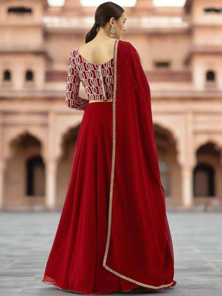 Timeless Red Georgette Lehenga Choli | Customizable with Sequin Work & Dupatta