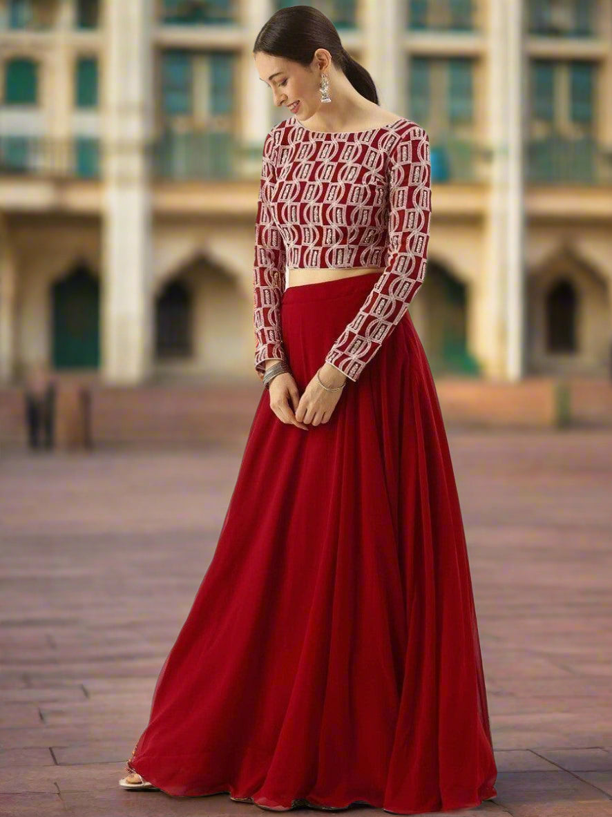Timeless Red Georgette Lehenga Choli | Customizable with Sequin Work & Dupatta