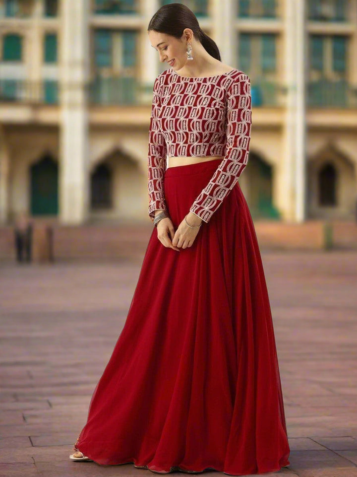 Timeless Red Georgette Lehenga Choli | Customizable with Sequin Work & Dupatta