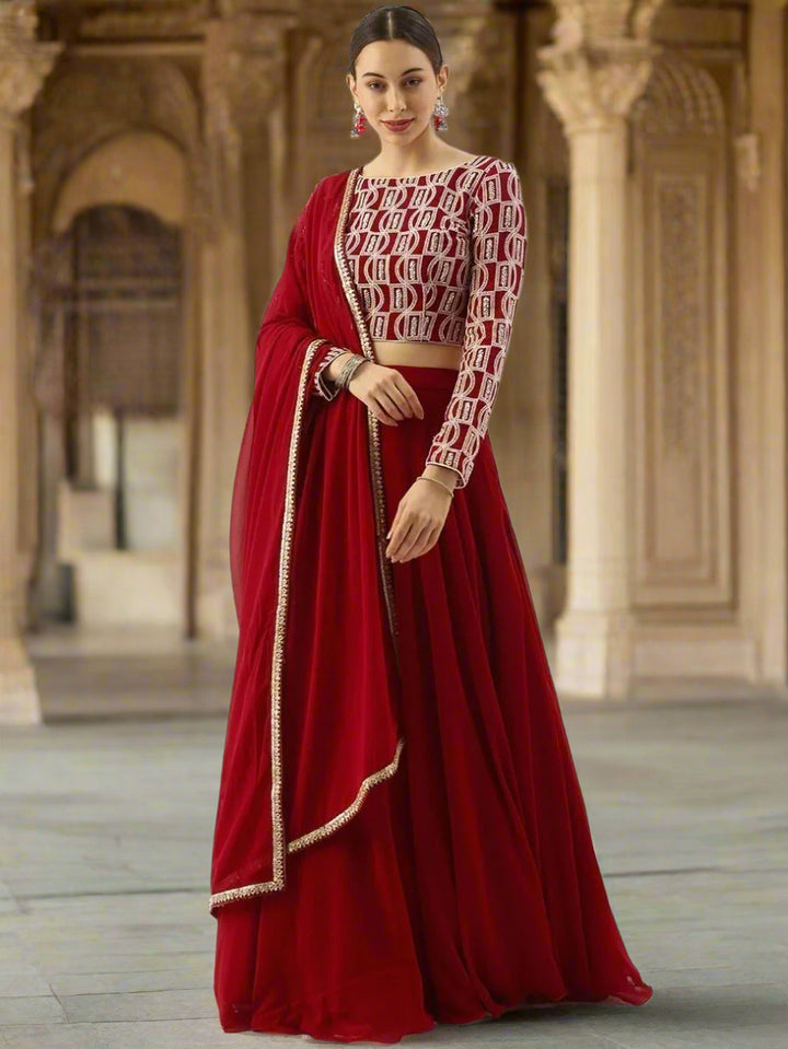 Timeless Red Georgette Lehenga Choli | Customizable with Sequin Work & Dupatta