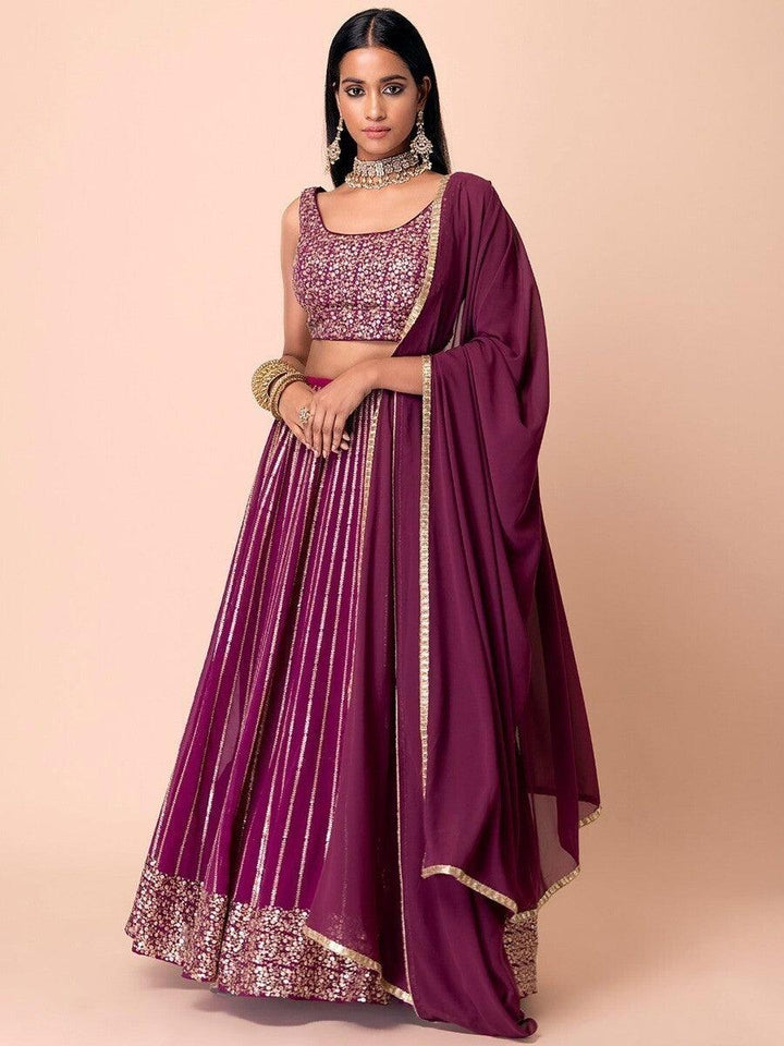 Designer Wine Lehenga Choli | Sequin & Embroidery Detailing