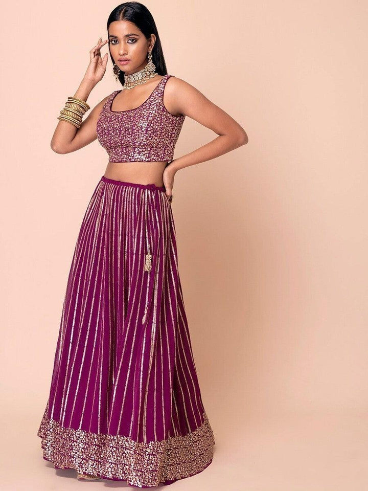 Designer Wine Lehenga Choli | Sequin & Embroidery Detailing