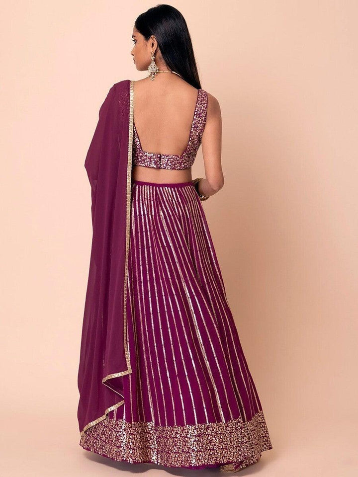 Designer Wine Lehenga Choli | Sequin & Embroidery Detailing