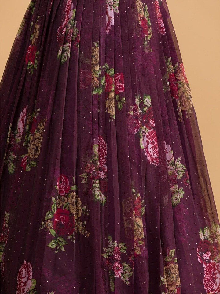 Beautiful Wine Floral Organza Lehenga Choli | Customizable for Special Occasions