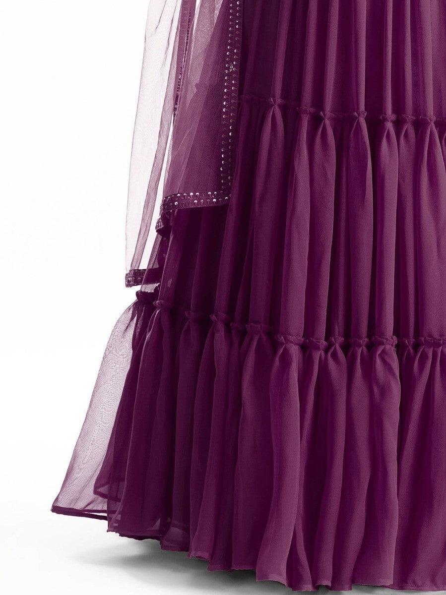 Vibrant Wine Georgette Lehenga | Sequins & Embroidery for Special Events