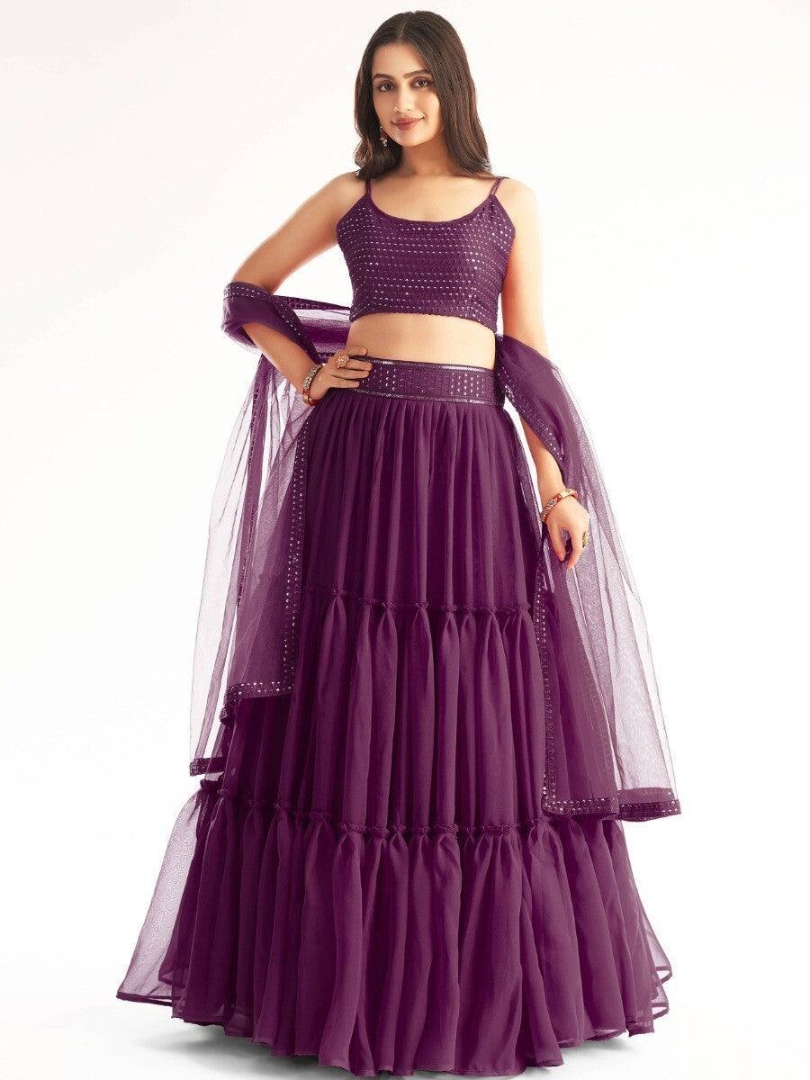 Vibrant Wine Georgette Lehenga | Sequins & Embroidery for Special Events
