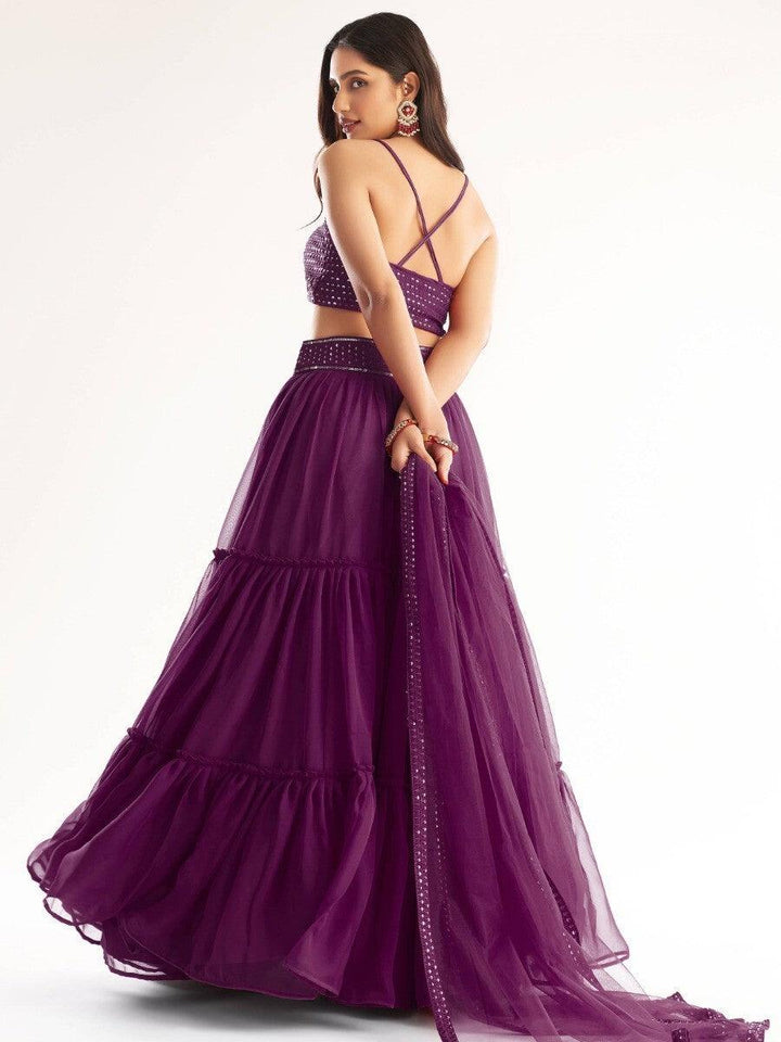Vibrant Wine Georgette Lehenga | Sequins & Embroidery for Special Events