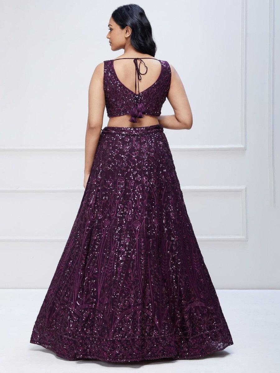 Wine Lehenga Choli | Bridal Lehenga with Sequin & Embroidery