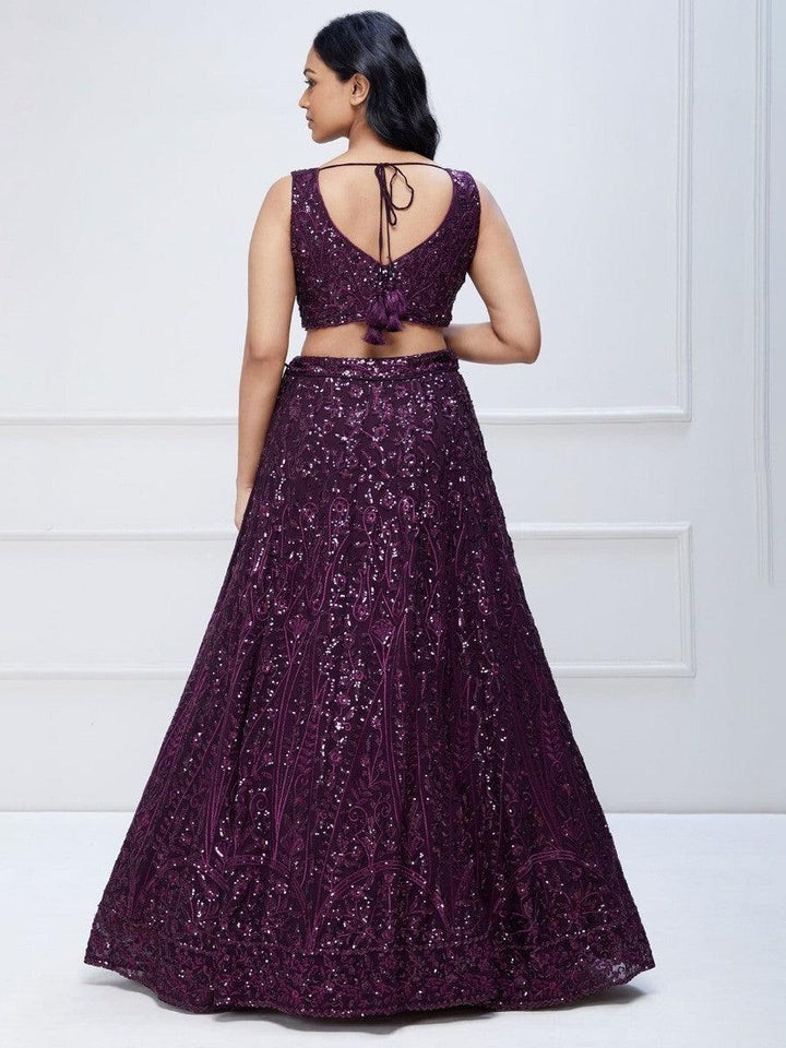 Wine Lehenga Choli | Bridal Lehenga with Sequin & Embroidery