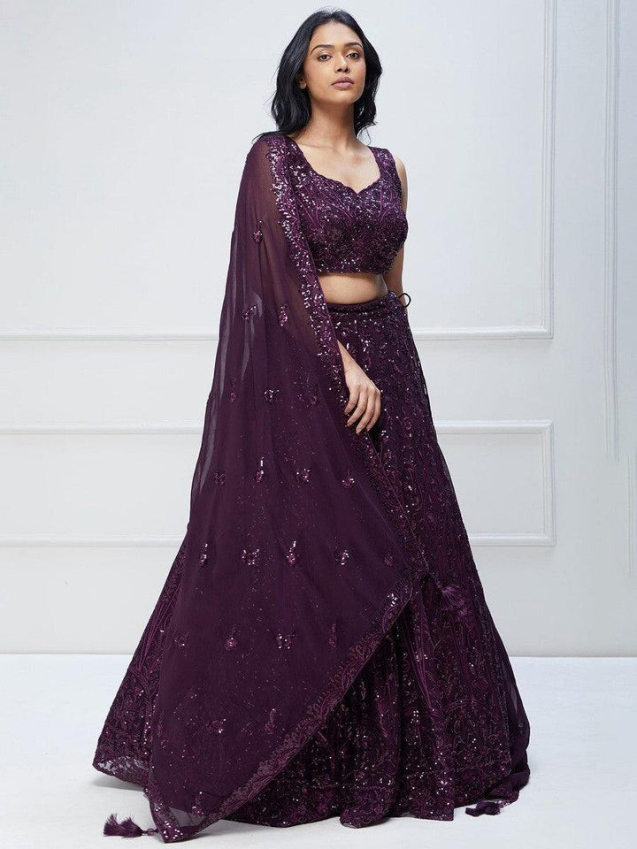 Wine Lehenga Choli | Bridal Lehenga with Sequin & Embroidery