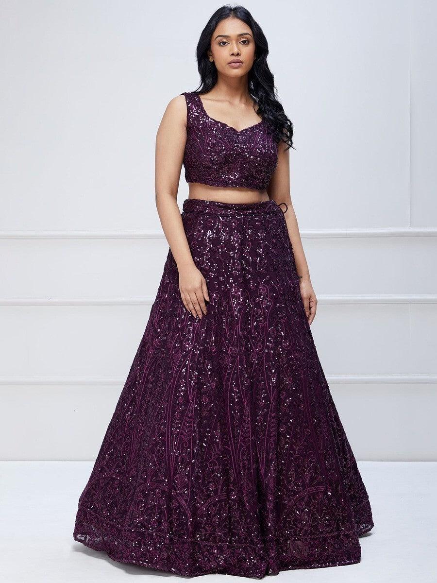 Wine Lehenga Choli | Bridal Lehenga with Sequin & Embroidery