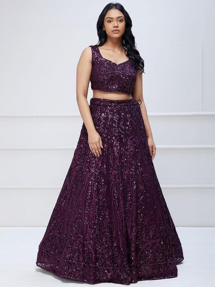 Wine Lehenga Choli | Bridal Lehenga with Sequin & Embroidery