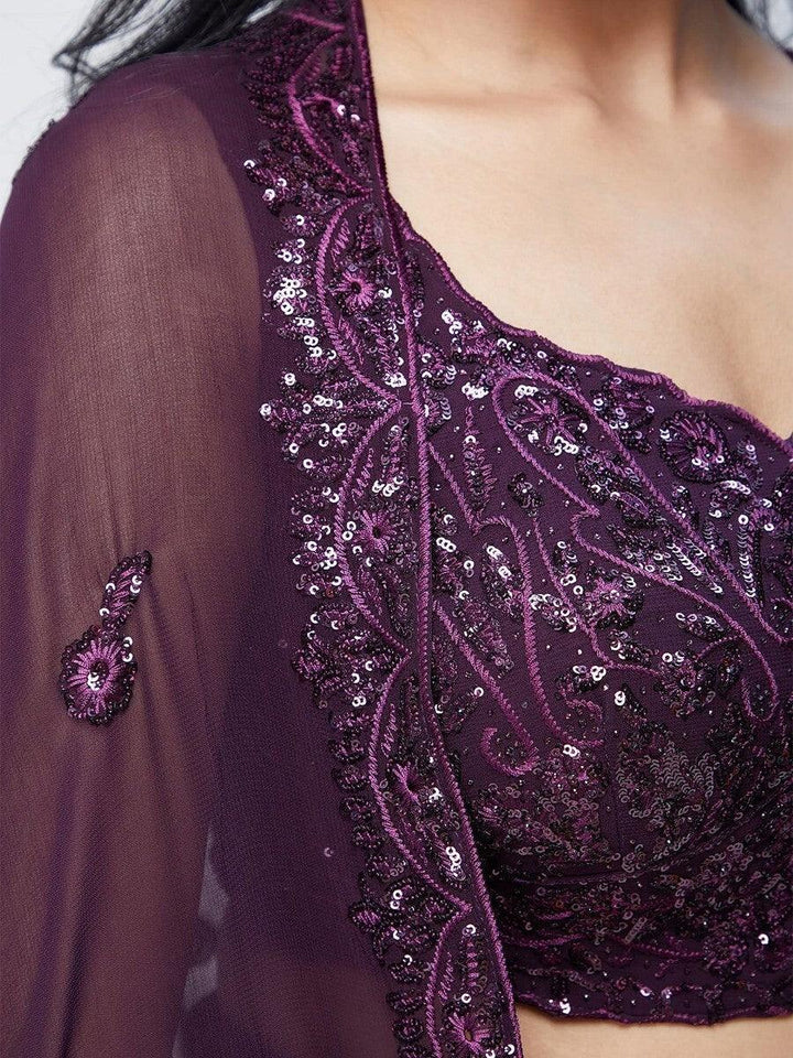 Wine Lehenga Choli | Bridal Lehenga with Sequin & Embroidery