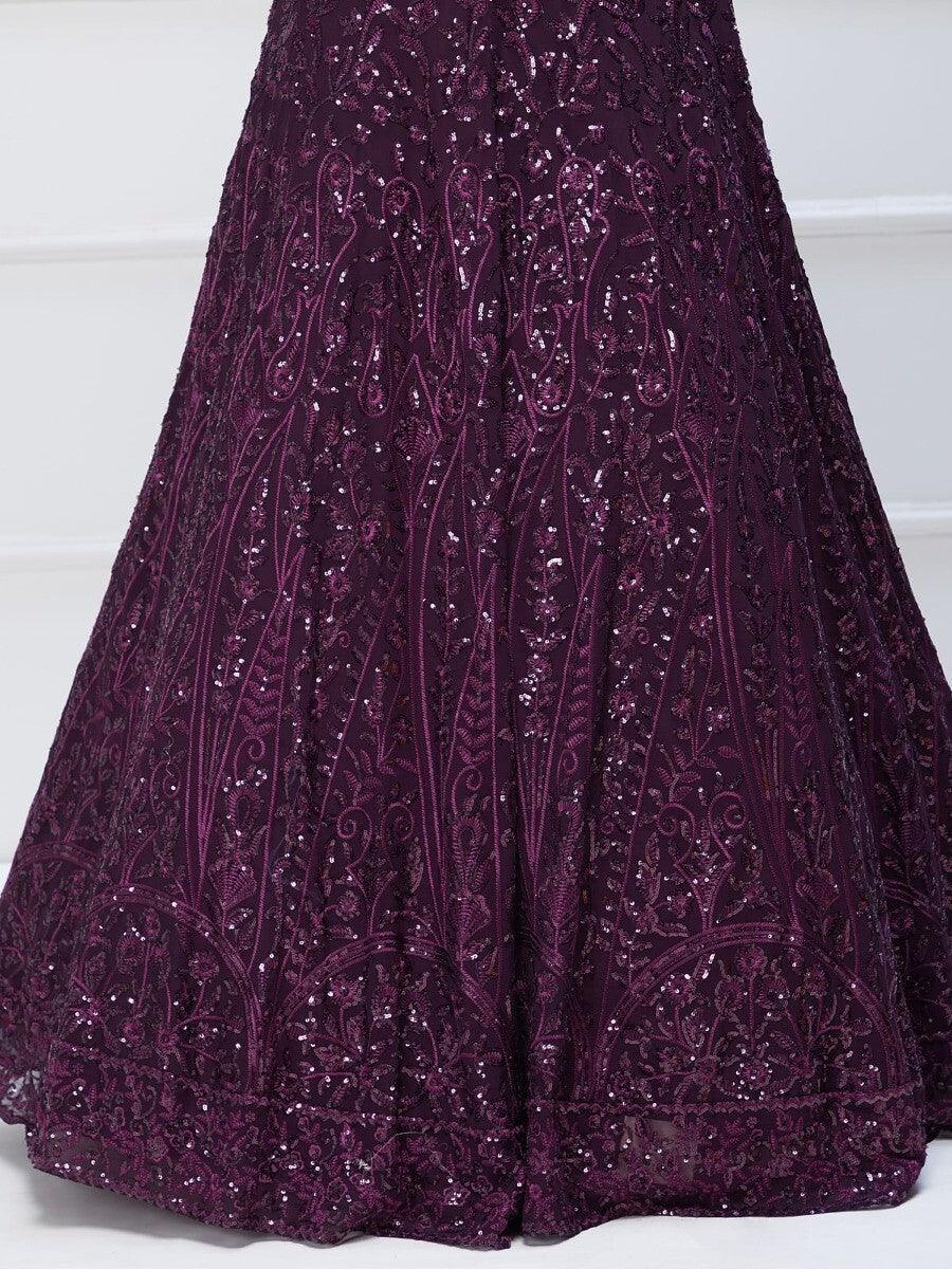 Wine Lehenga Choli | Bridal Lehenga with Sequin & Embroidery