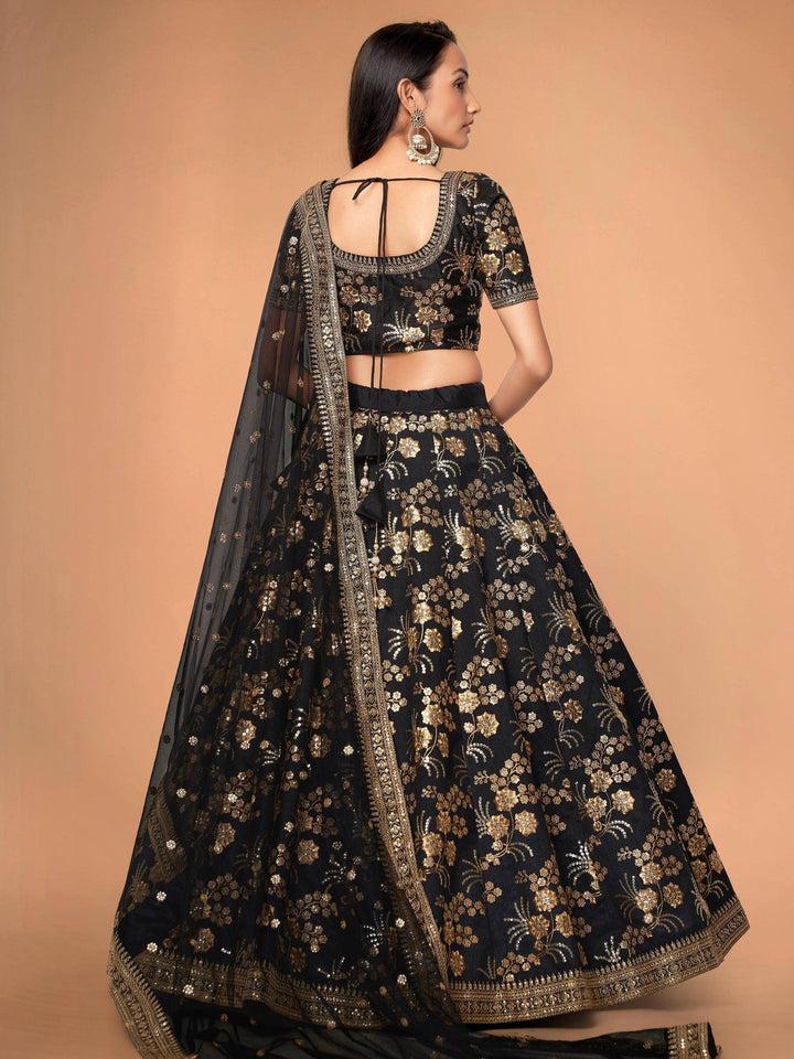 Black Satin Lehenga | Customizable Lehenga with Lace Dupatta