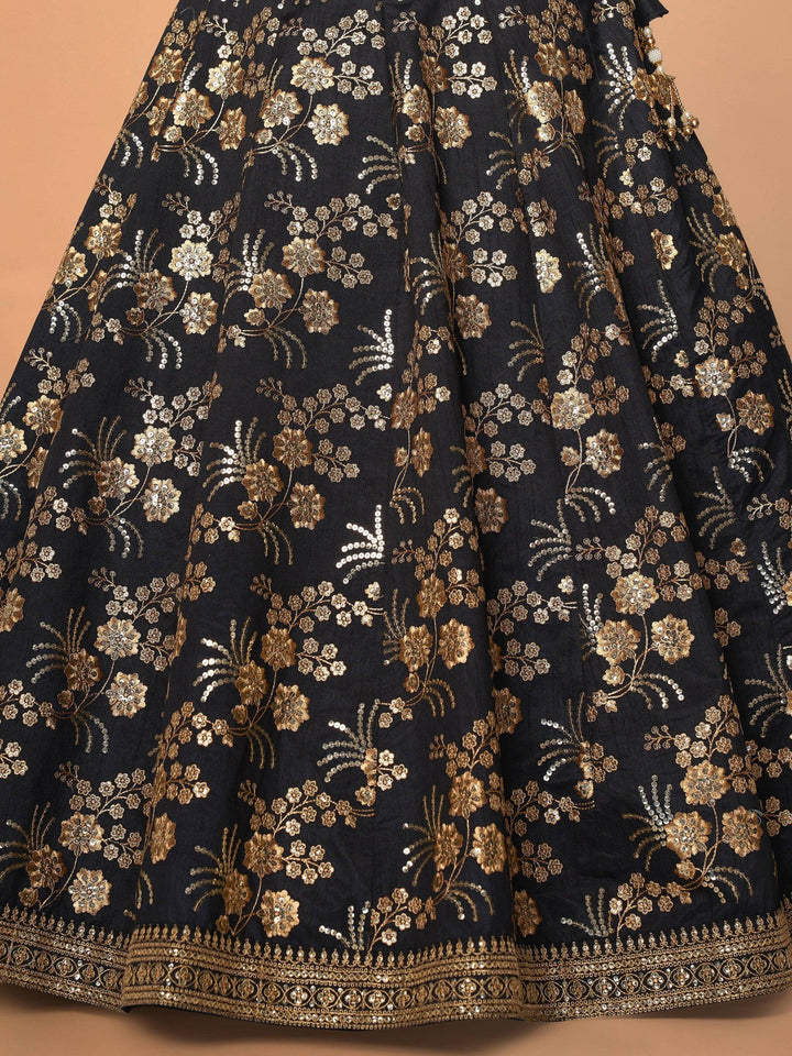 Black Satin Lehenga | Customizable Lehenga with Lace Dupatta