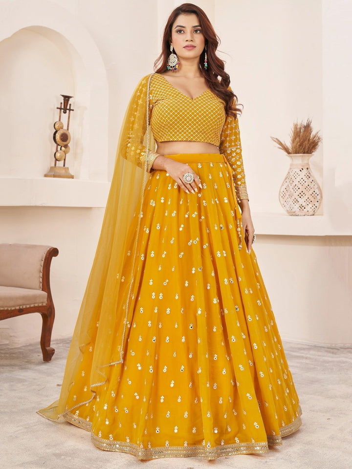 Radiant Yellow Lehenga Choli | Georgette Elegance with Threadwork & Sequins