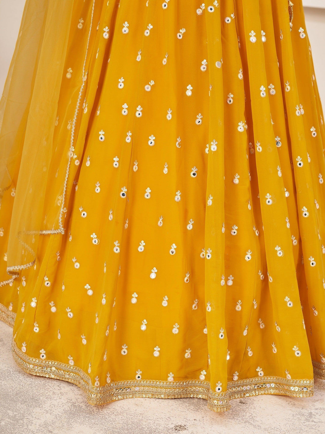 Radiant Yellow Lehenga Choli | Georgette Elegance with Threadwork & Sequins