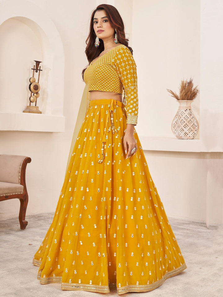 Radiant Yellow Lehenga Choli | Georgette Elegance with Threadwork & Sequins