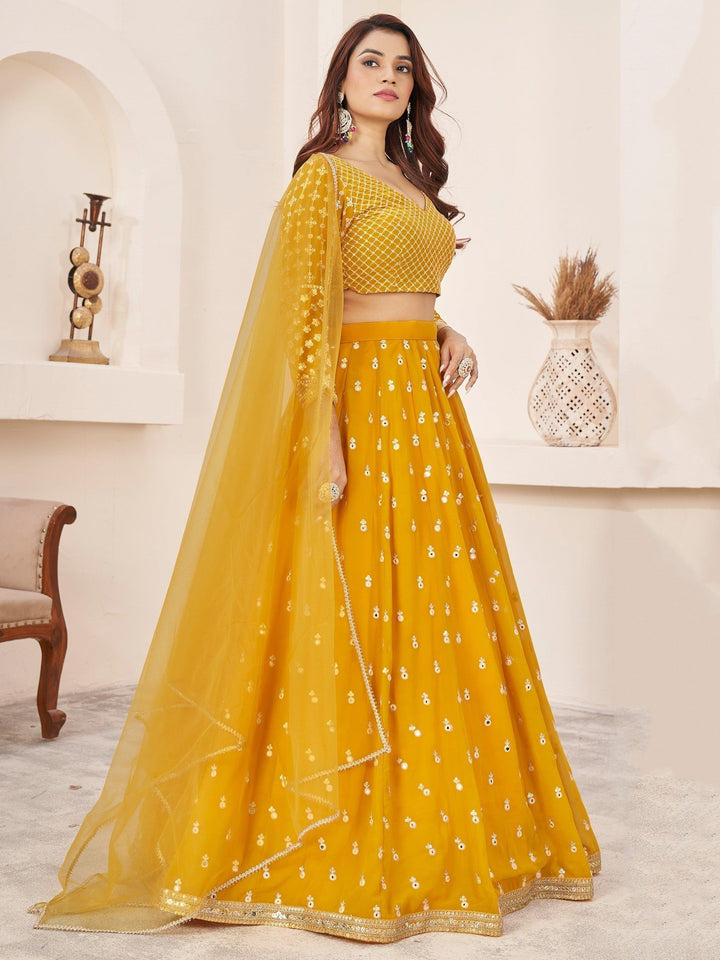 Radiant Yellow Lehenga Choli | Georgette Elegance with Threadwork & Sequins