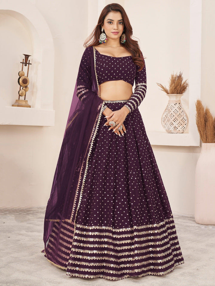 Fancified Wine Sequins Georgette | Reception Wear Lehenga Choli