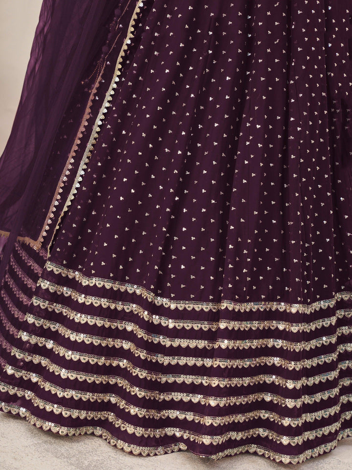 Fancified Wine Sequins Georgette | Reception Wear Lehenga Choli