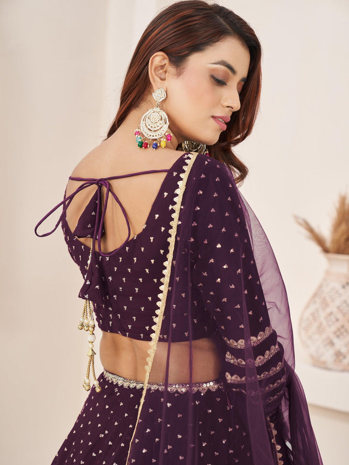 Fancified Wine Sequins Georgette | Reception Wear Lehenga Choli